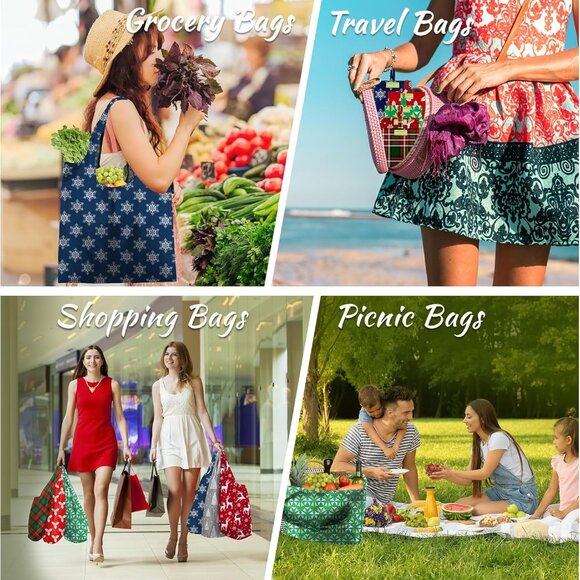 Christmas Reusable Gift Bags,6 Pack Large Holiday Tote Foldable Cloth Bag for Wo - Picture 8 of 8